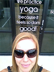 Emme in front of South Side Yoga Studio